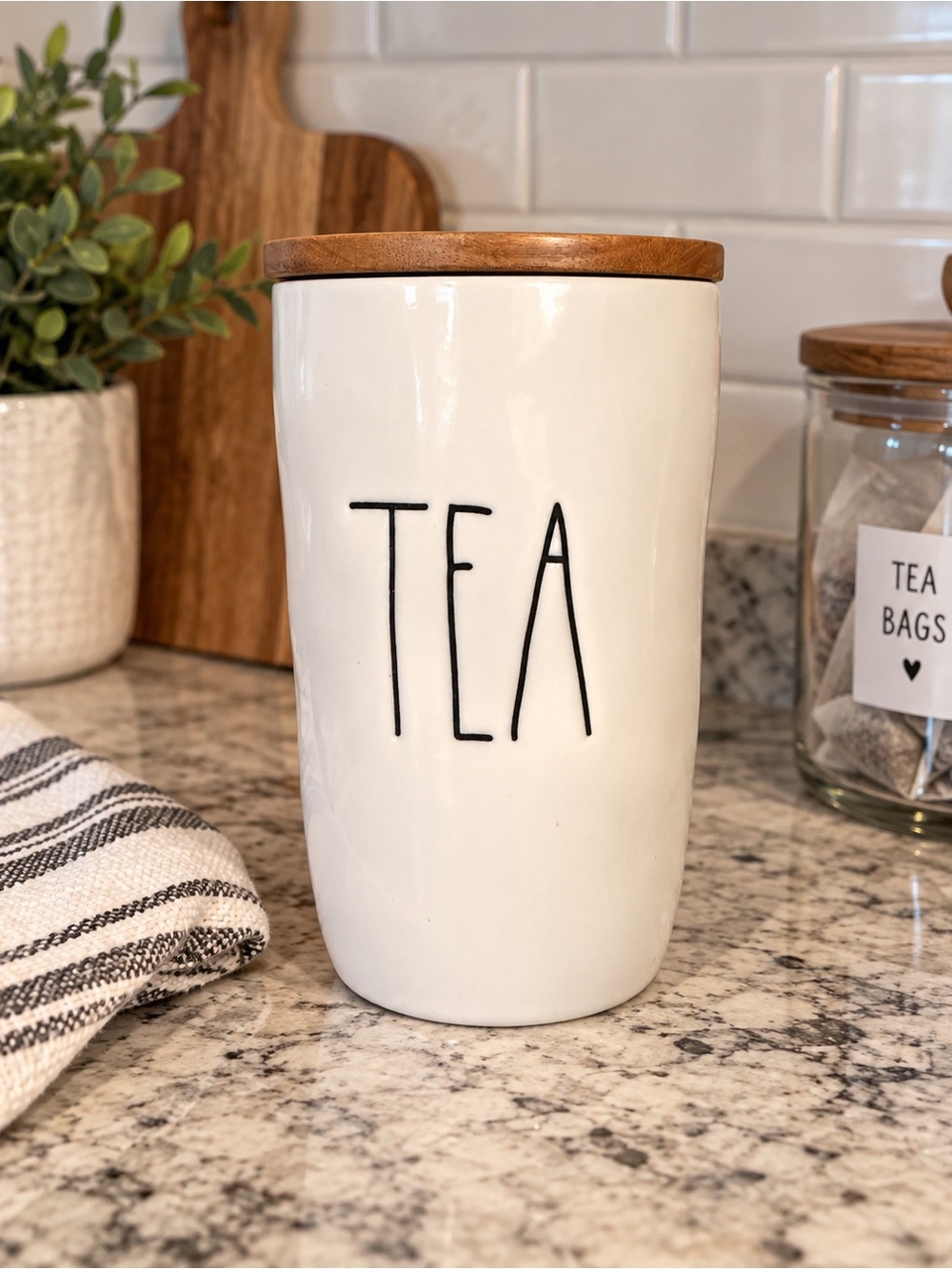 Rae Dunn “TEA” Canister with Wood Lid